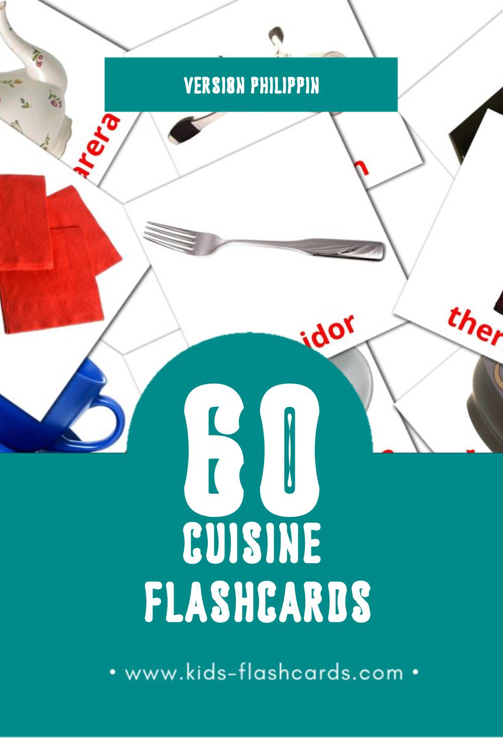 Flashcards Visual Kusina pour les tout-petits (60 cartes en Philippin)