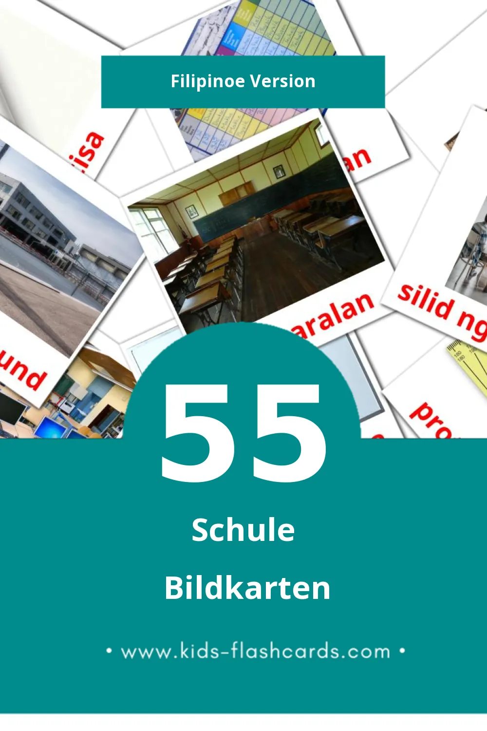 Visual Paaralan Flashcards für Kleinkinder (55 Karten in Filipino)