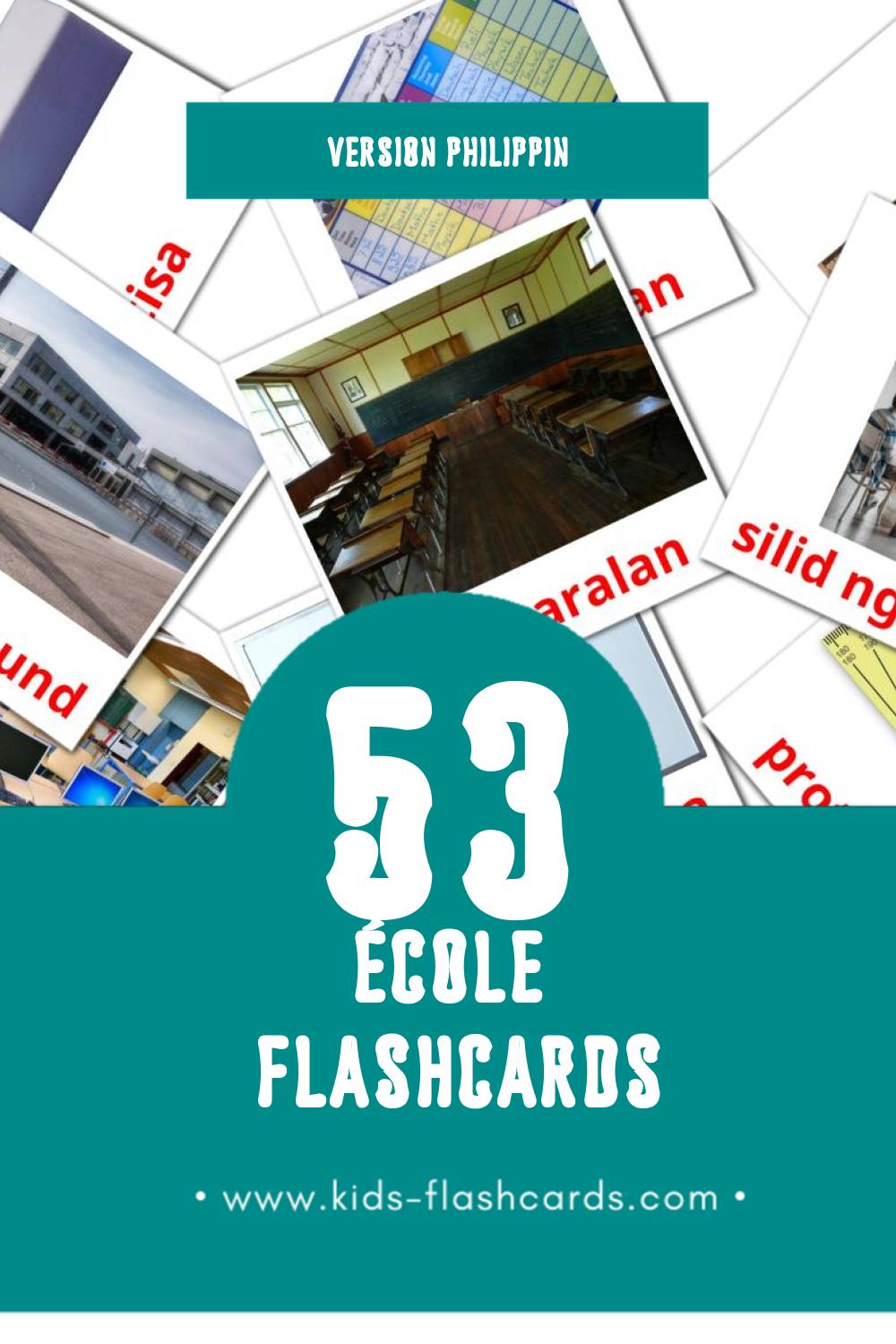 Flashcards Visual Paaralan pour les tout-petits (53 cartes en Philippin)