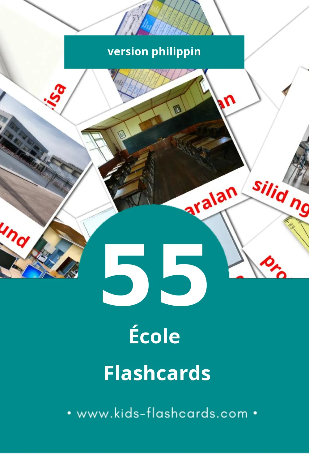 Flashcards Visual Paaralan pour les tout-petits (55 cartes en Philippin)