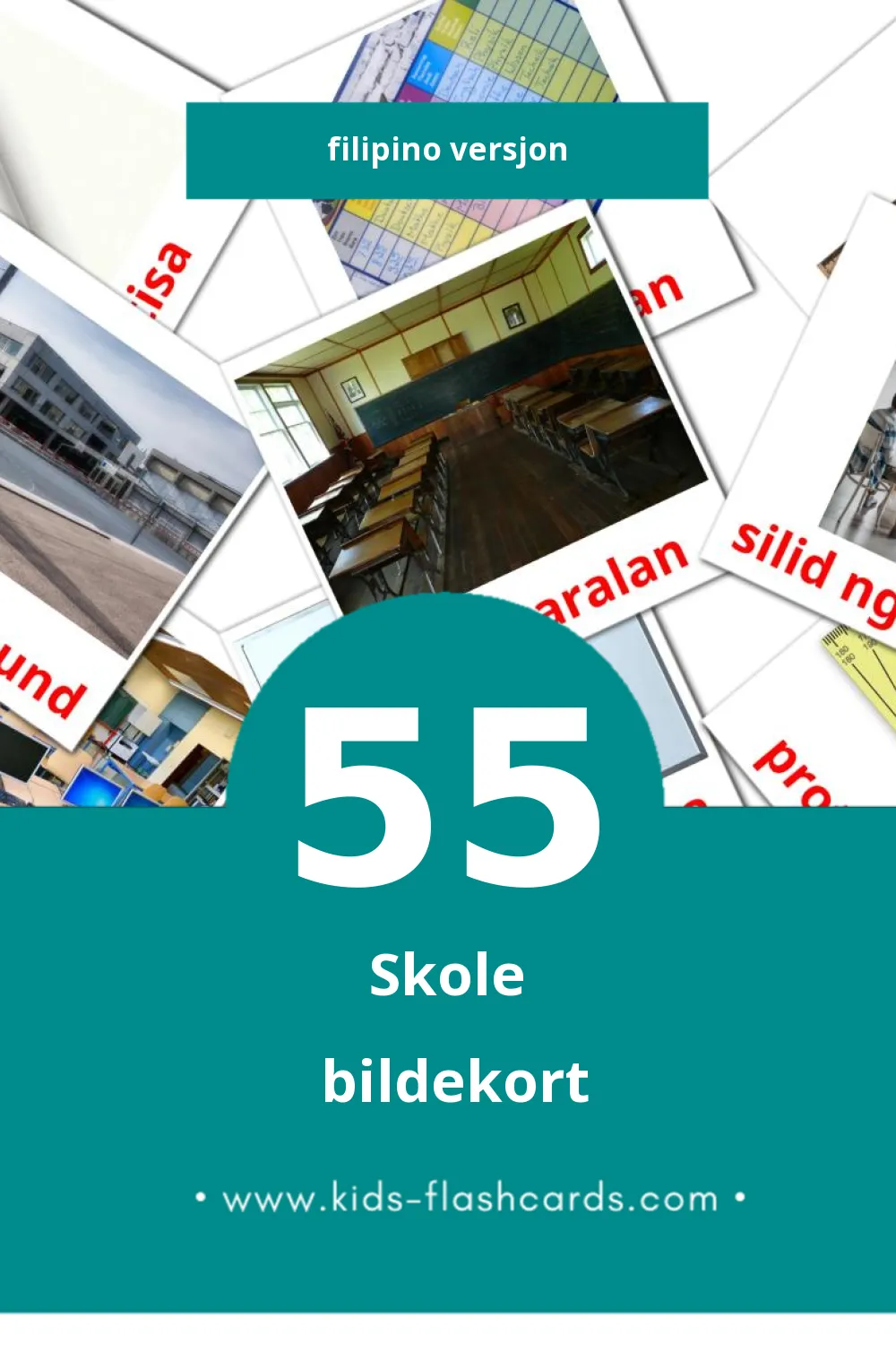 Visuelle Paaralan bildekort for småbarn (55 kort på Filipino)