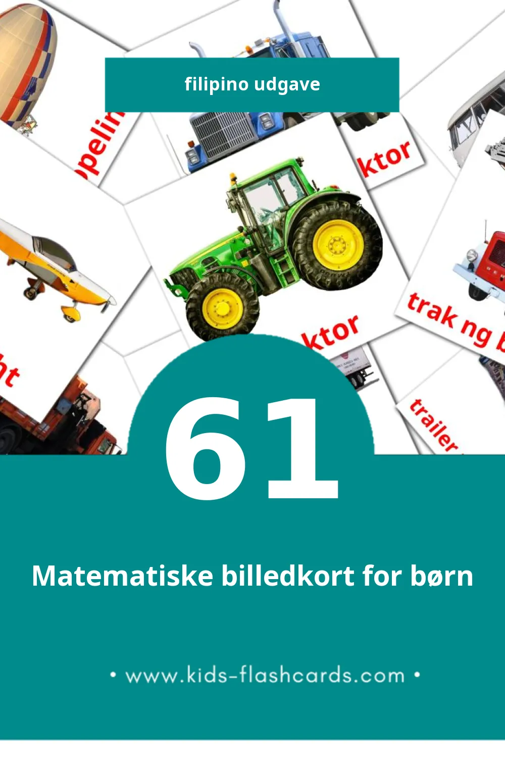 Visuelle billedkort for børn om Transportasyon til småbørn (61 kort på Filipino)