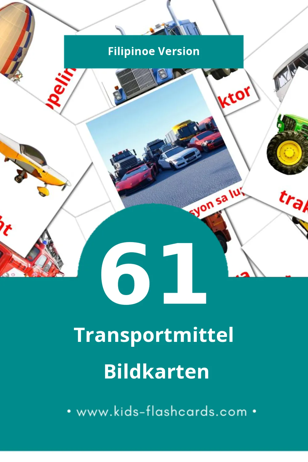 Visual Transportasyon Flashcards für Kleinkinder (61 Karten in Filipino)