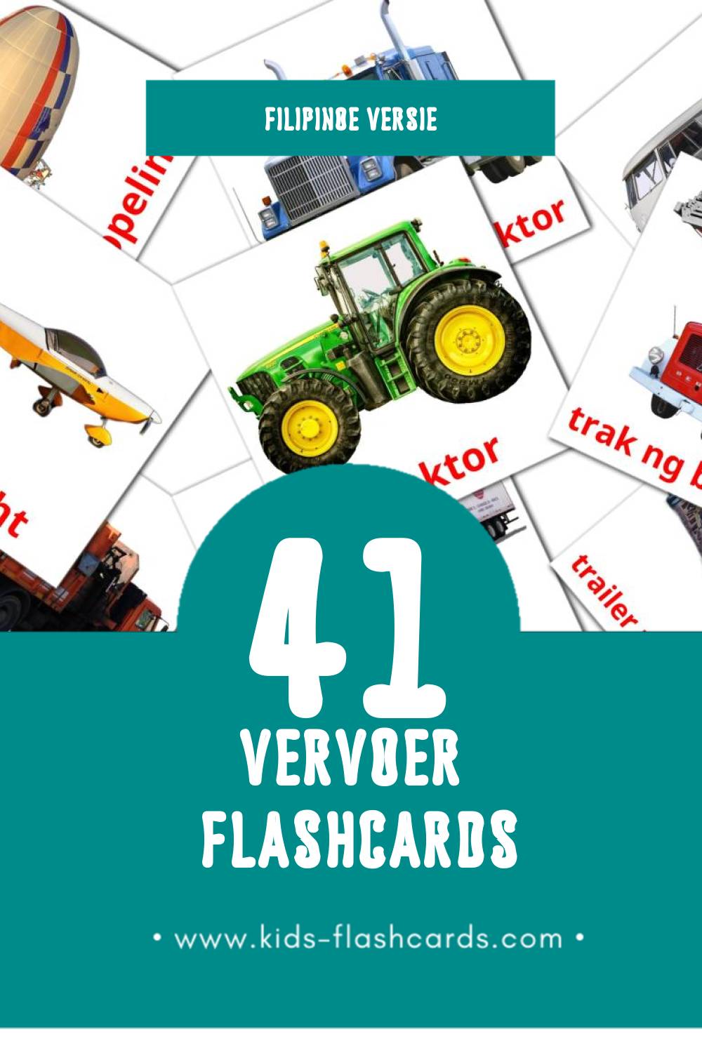 Visuele Transportasyon Flashcards voor Kleuters (41 kaarten in het Filipino)