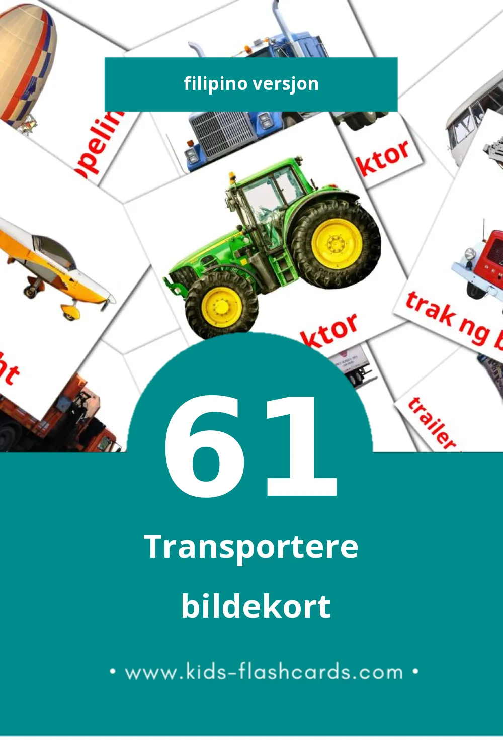 Visuelle Transportasyon bildekort for småbarn (61 kort på Filipino)
