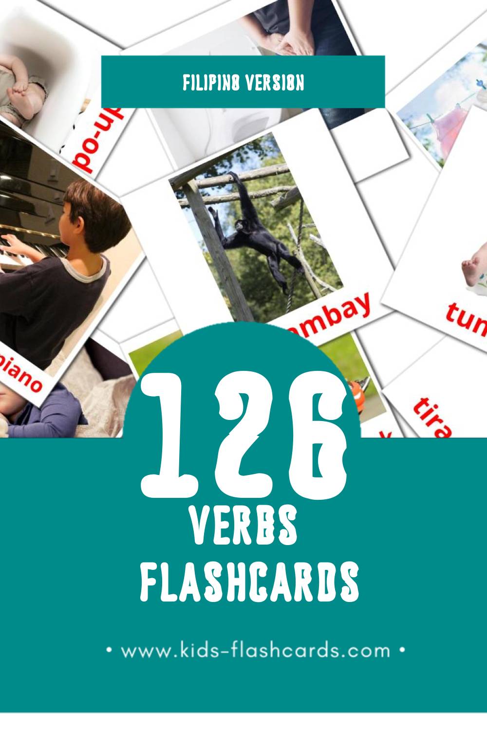 Visual Salita pangkilos Flashcards for Toddlers (132 cards in Filipino)