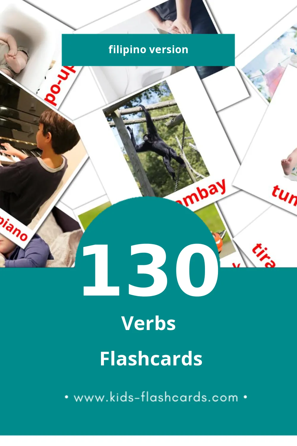 Visual Salita pangkilos Flashcards for Toddlers (130 cards in Filipino)