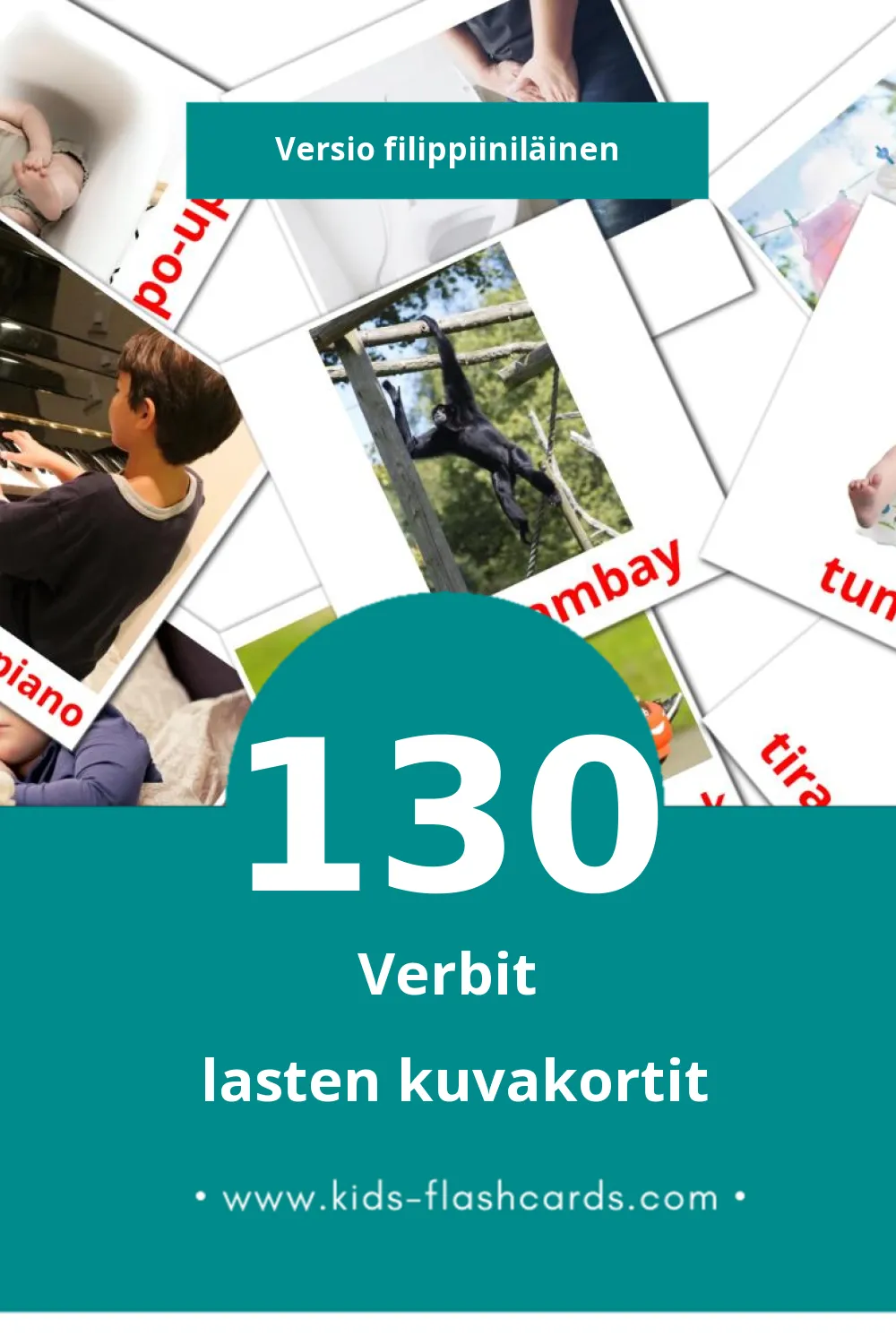 Salita pangkilos lasten kuvakortit pikkulapsille (130 korttia Filippiiniläiseksi)