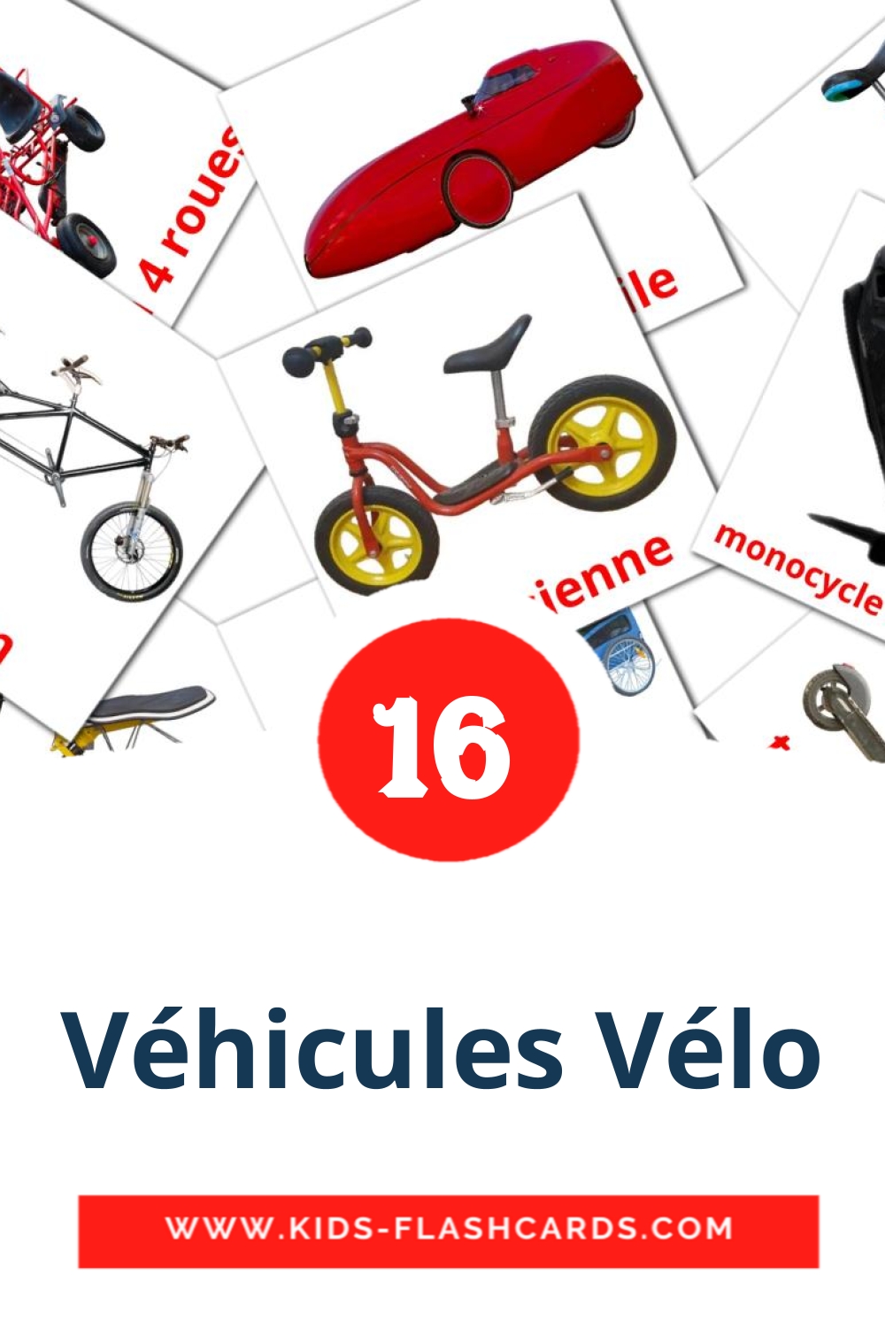 16 cartes illustrées de Véhicules Vélo pour la maternelle en français