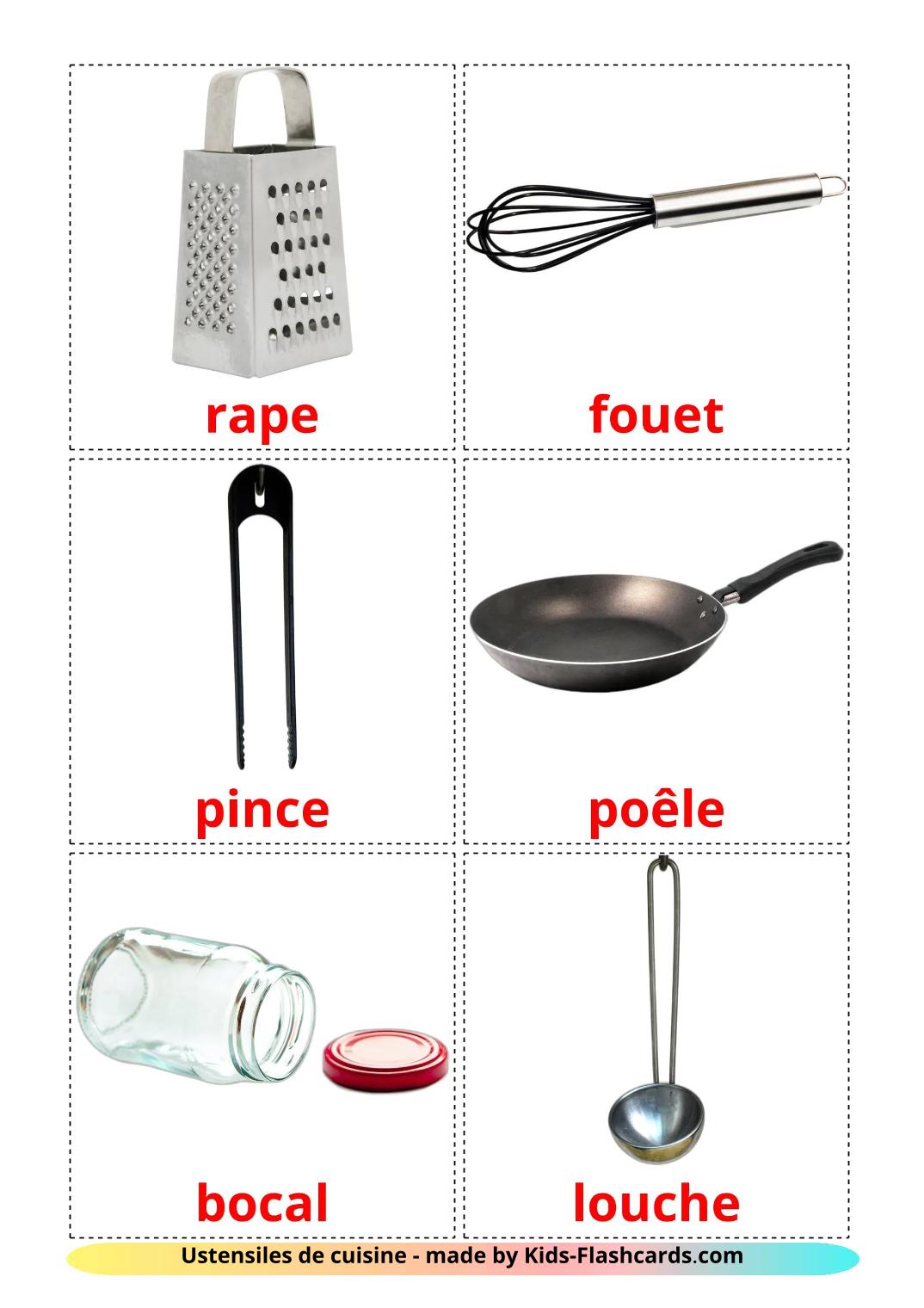 Ustensiles de cuisine - 31 Flashcards français imprimables gratuitement