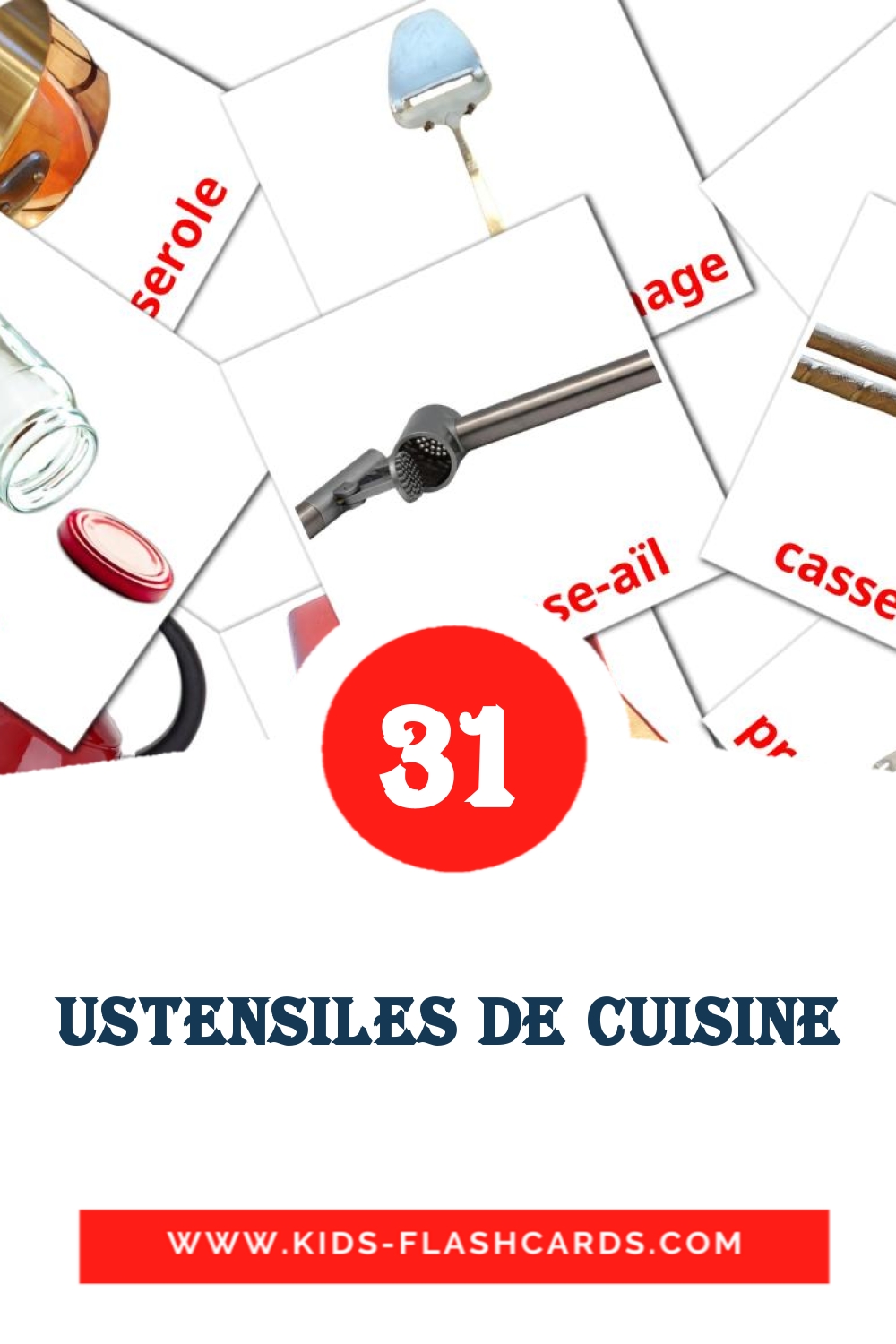 35 cartes illustrées de Ustensiles de cuisine pour la maternelle en français