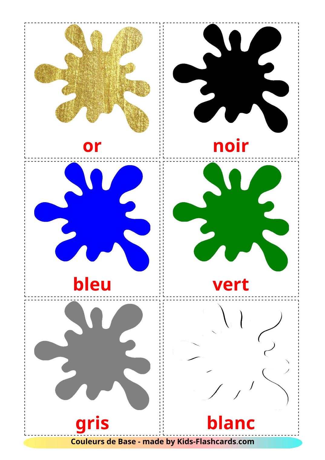 Base colors - 12 Free Printable french Flashcards 