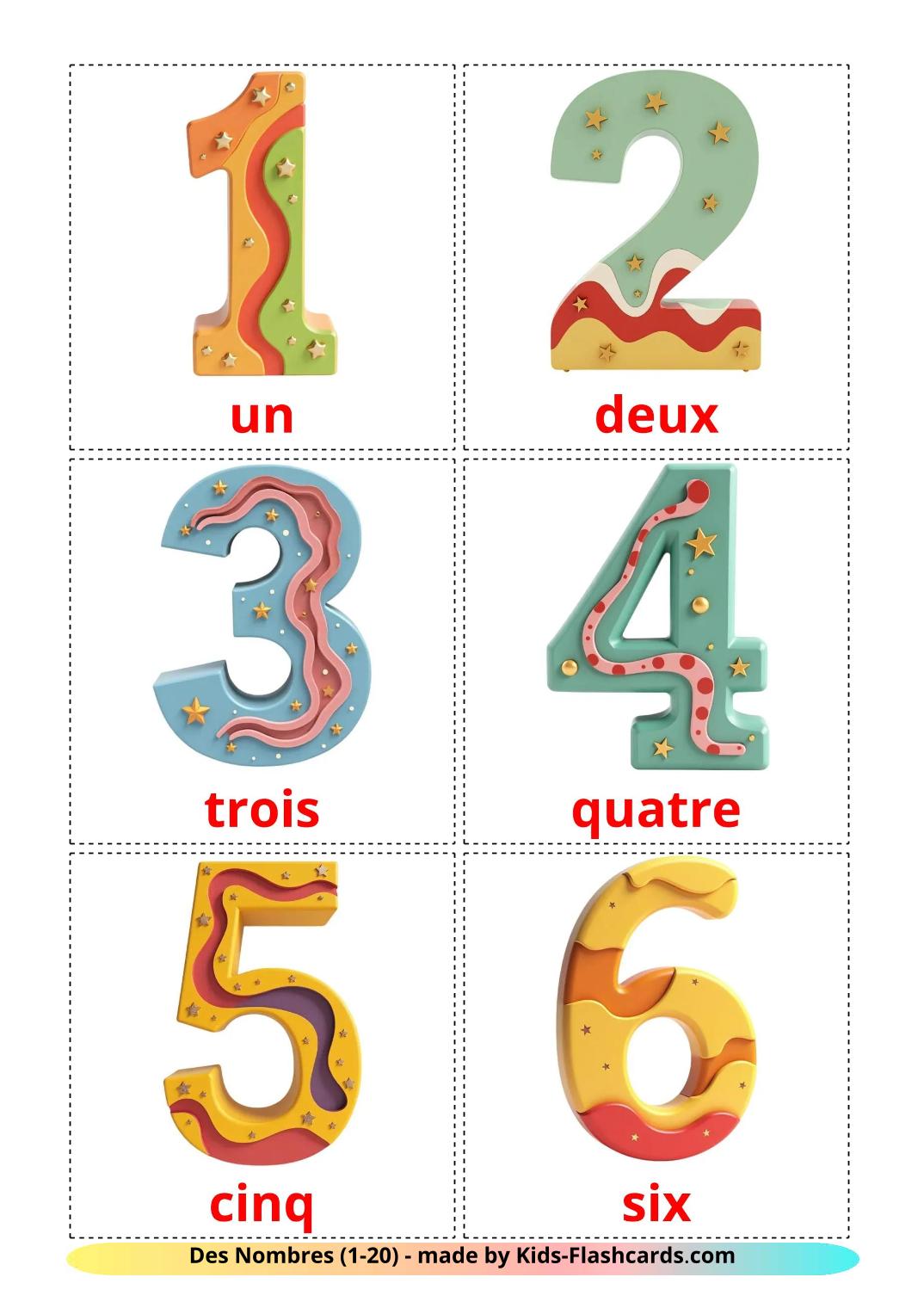 Des Nombres (1-20) - 20 Flashcards français imprimables gratuitement