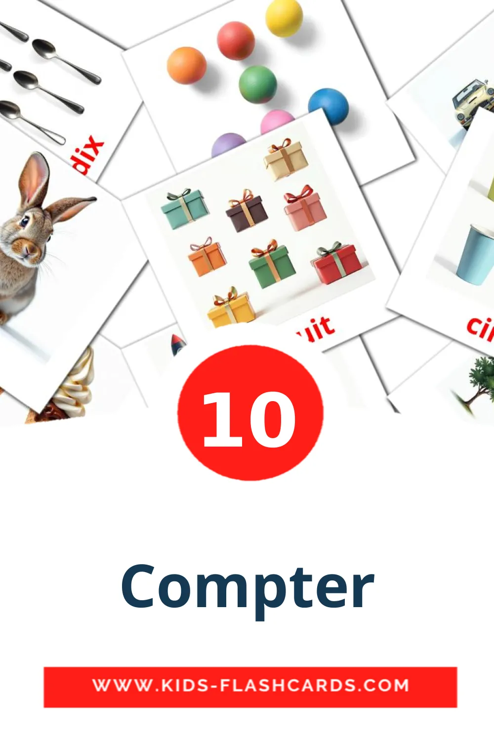 10 cartes illustrées de Compter pour la maternelle en français