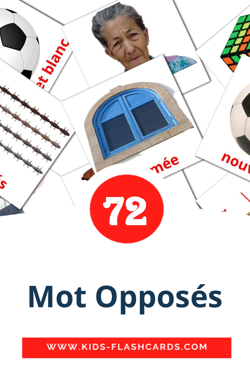 74 Mot Opposés Bildkarten für den Kindergarten auf Französisch