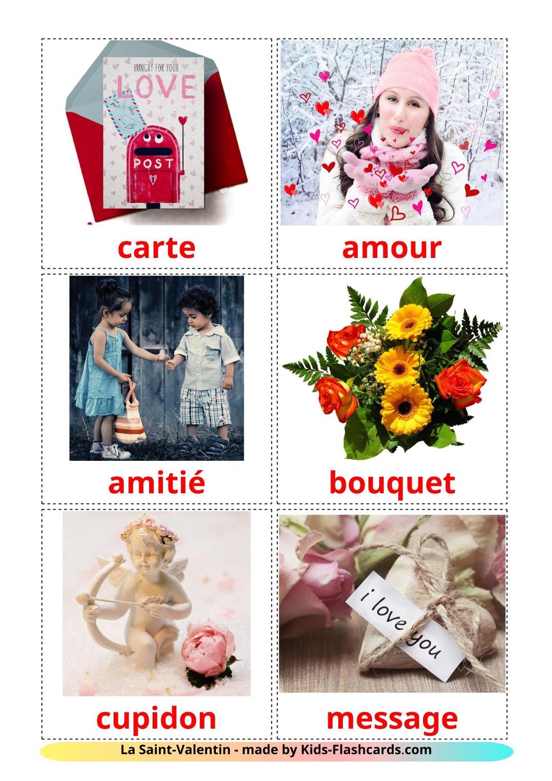 Valentine's Day - 18 Free Printable french Flashcards 
