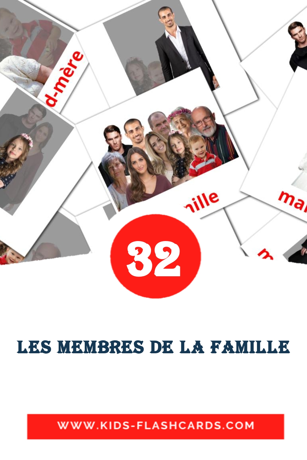Les Membres de la Famille на французском для Детского Сада (32 карточки)