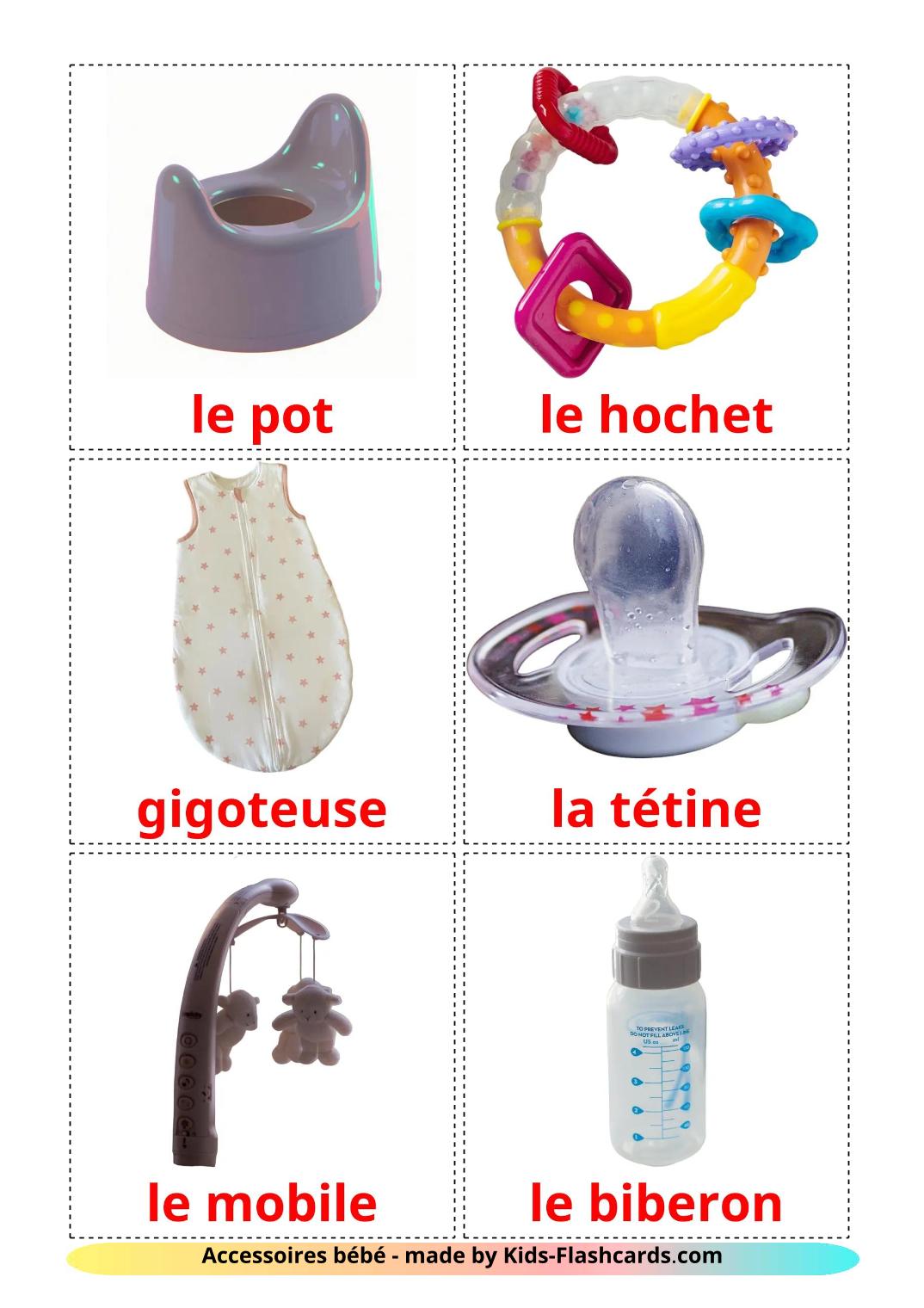 Accessoires bébé - 20 Flashcards français imprimables gratuitement