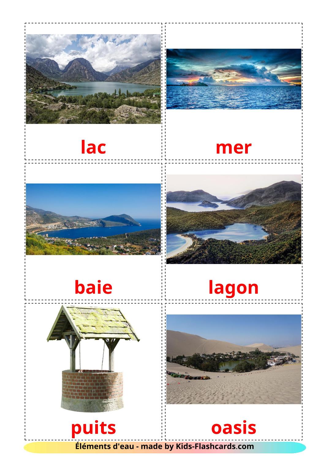 Éléments d'eau - 30 Flashcards français imprimables gratuitement