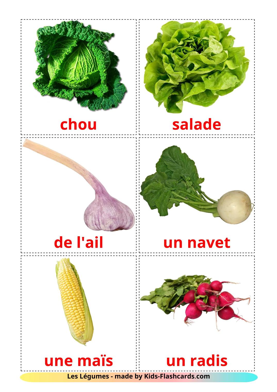 Verduras - 30 fichas de francés para imprimir gratis 