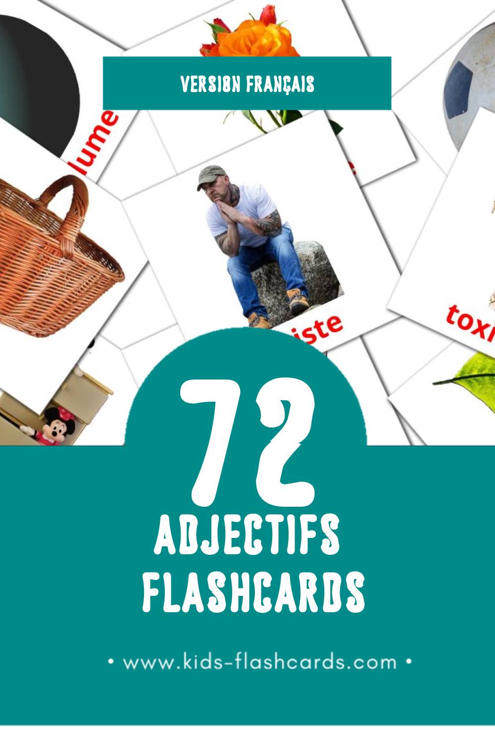 Flashcards Visual Adjectifs pour les tout-petits (74 cartes en Français)