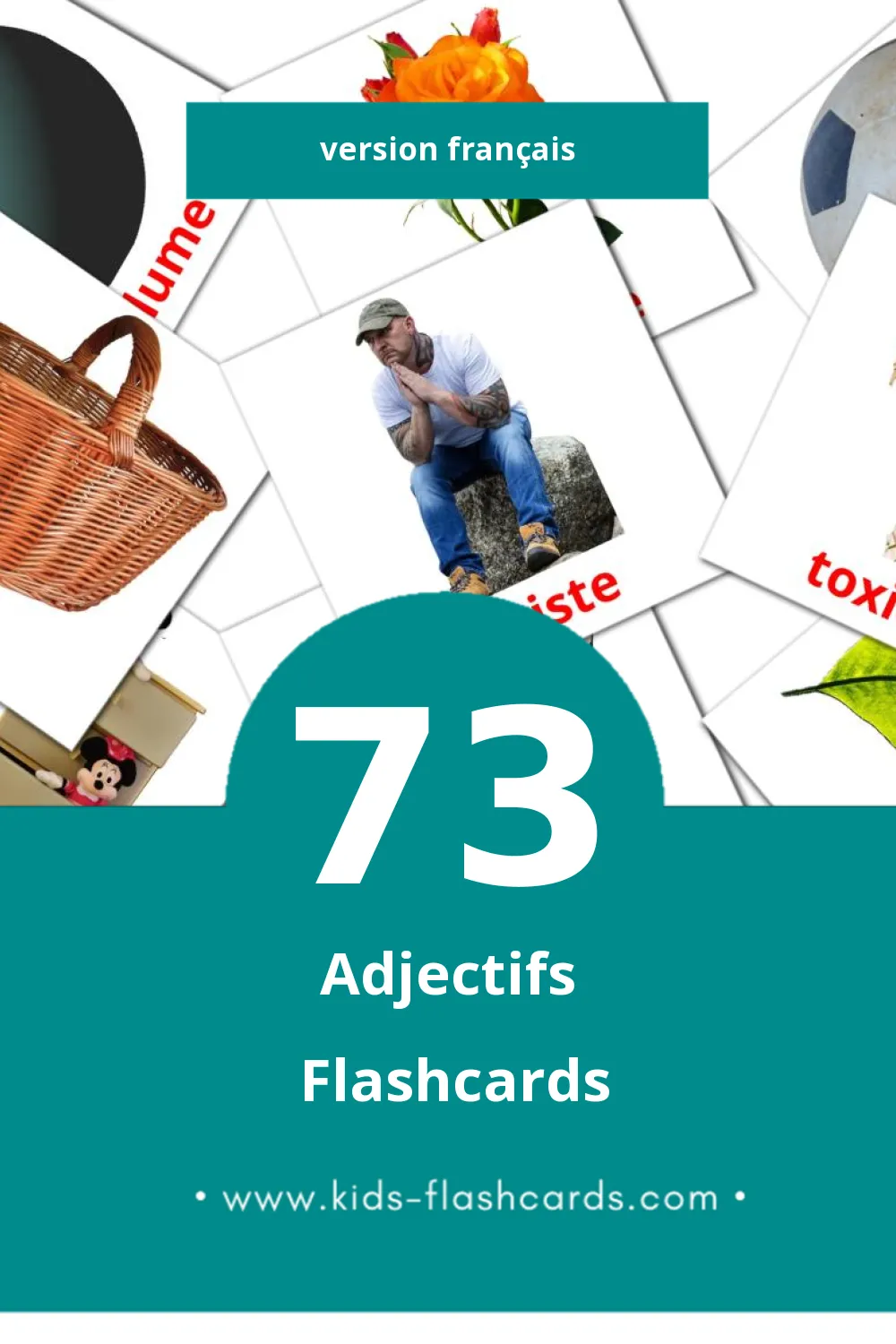 Flashcards Visual Adjectifs pour les tout-petits (73 cartes en Français)