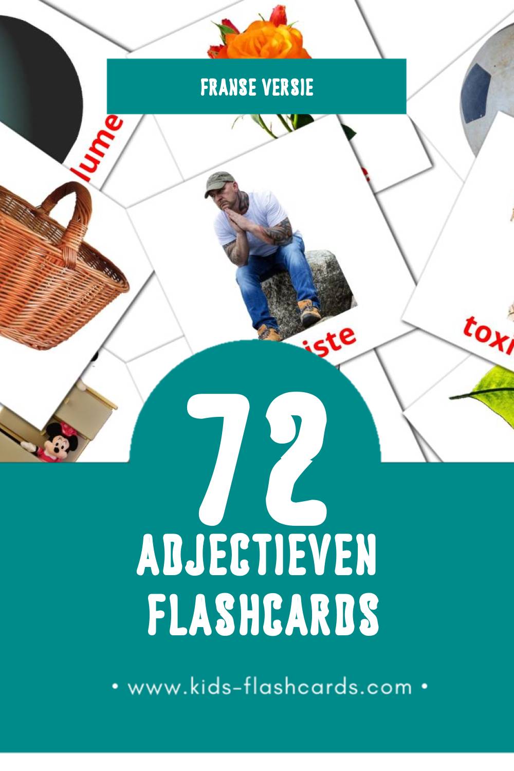 Visuele Adjectifs Flashcards voor Kleuters (72 kaarten in het Frans)