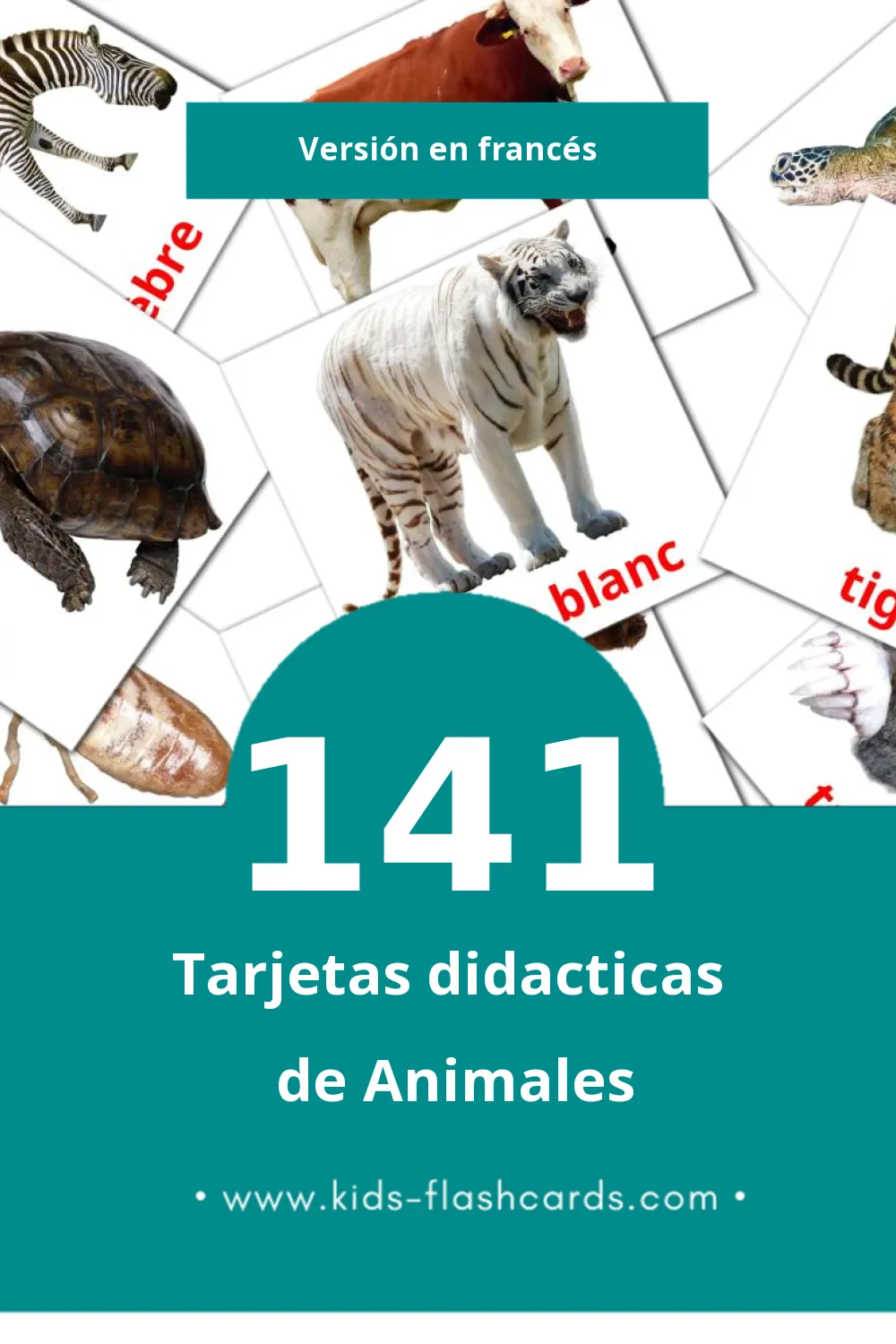 Tarjetas visuales de Animaux para niños pequeños (141 tarjetas en Francés)