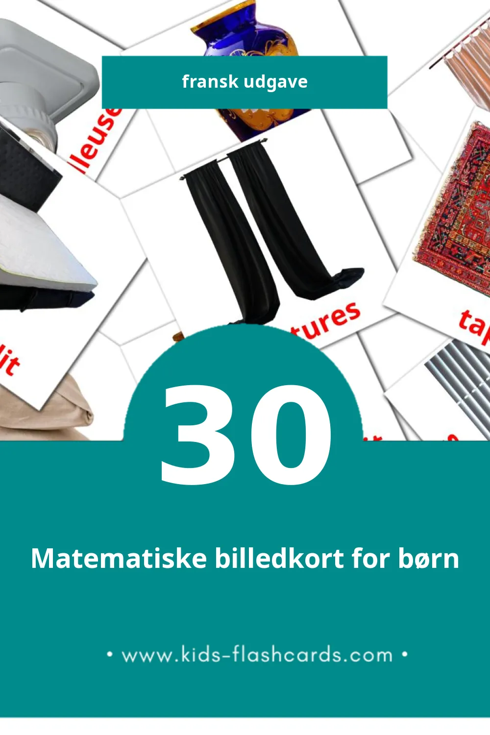 Visuelle billedkort for børn om Chambre à coucher til småbørn (30 kort på Fransk)