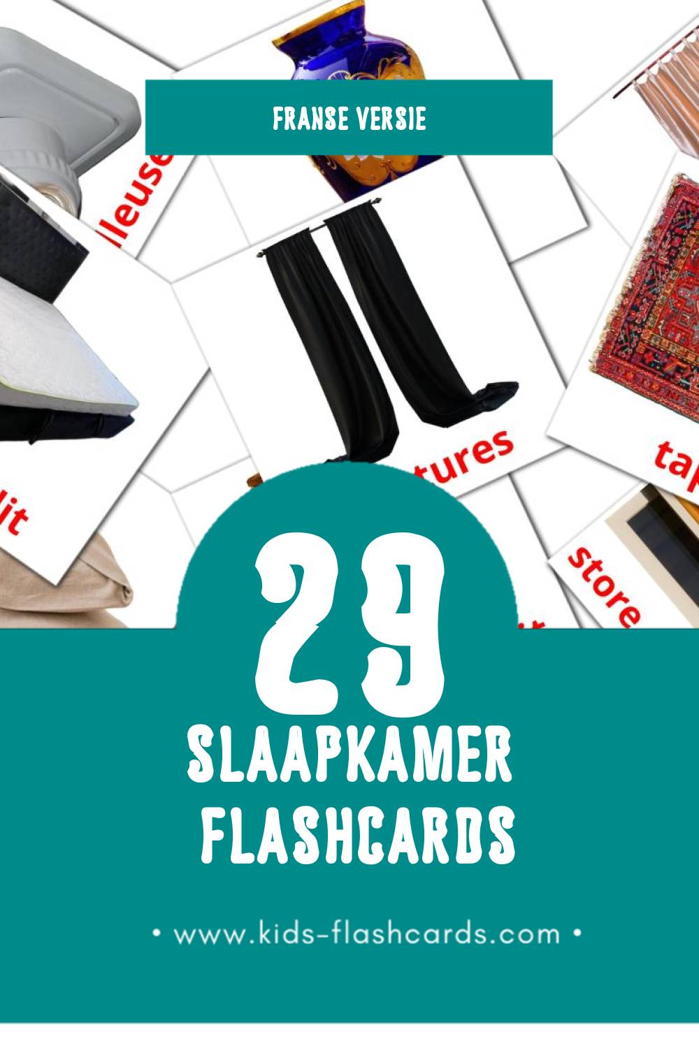 Visuele Chambre à coucher Flashcards voor Kleuters (29 kaarten in het Frans)