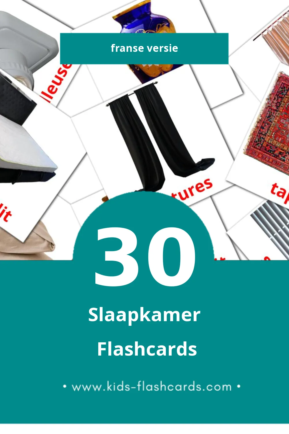 Visuele Chambre à coucher Flashcards voor Kleuters (30 kaarten in het Frans)