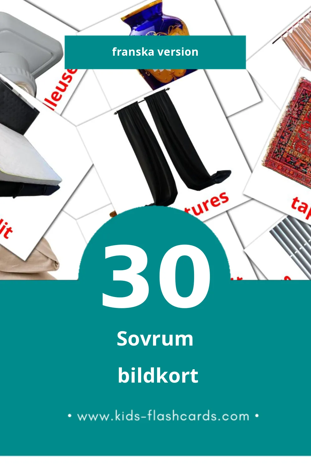 Visuella Chambre à coucher för småbarn (30 bildkort för barn på Franska)