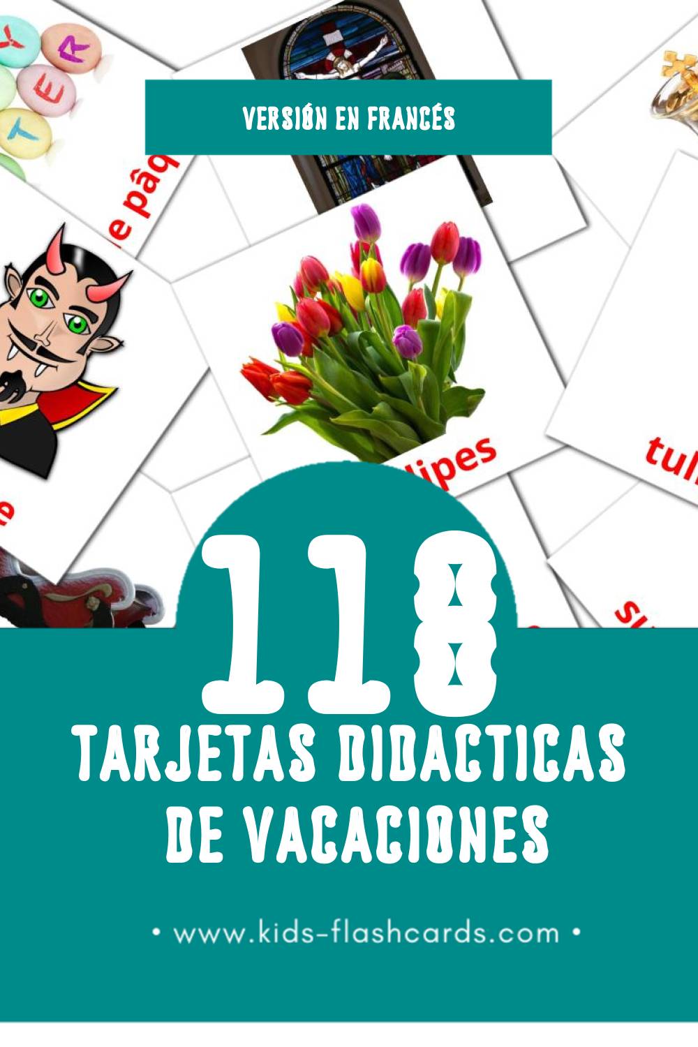 Tarjetas visuales de Les Vacances para niños pequeños (118 tarjetas en Francés)