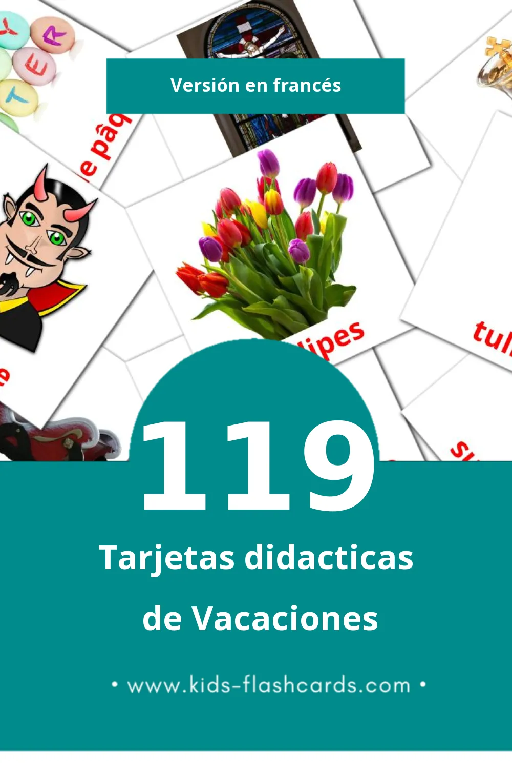 Tarjetas visuales de Les Vacances para niños pequeños (119 tarjetas en Francés)