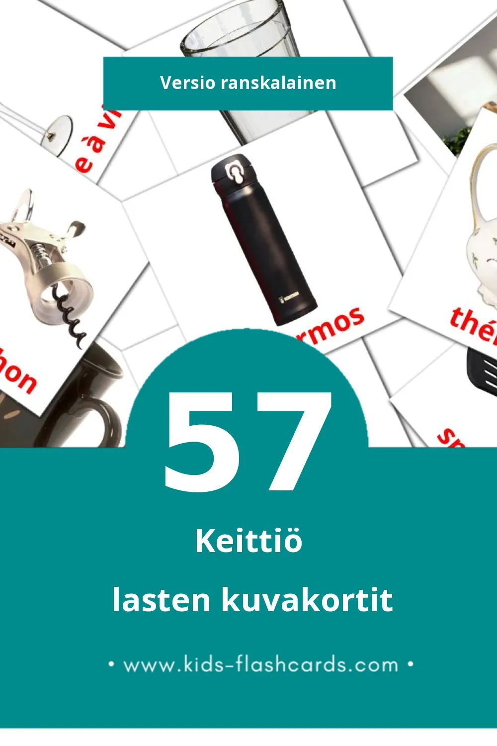 Cuisine lasten kuvakortit pikkulapsille (57 korttia Ranskalaiseksi)