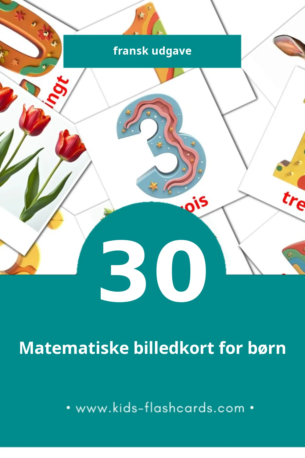 Visuelle billedkort for børn om Math til småbørn (30 kort på Fransk)