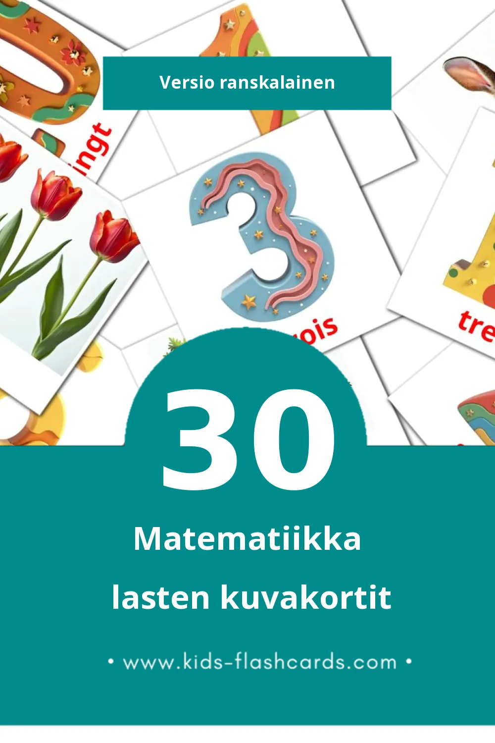 Math lasten kuvakortit pikkulapsille (30 korttia Ranskalaiseksi)