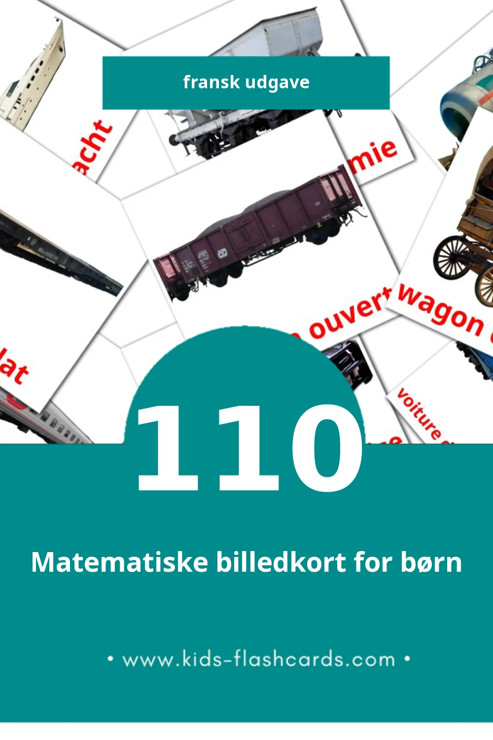 Visuelle billedkort for børn om Les Transports til småbørn (110 kort på Fransk)