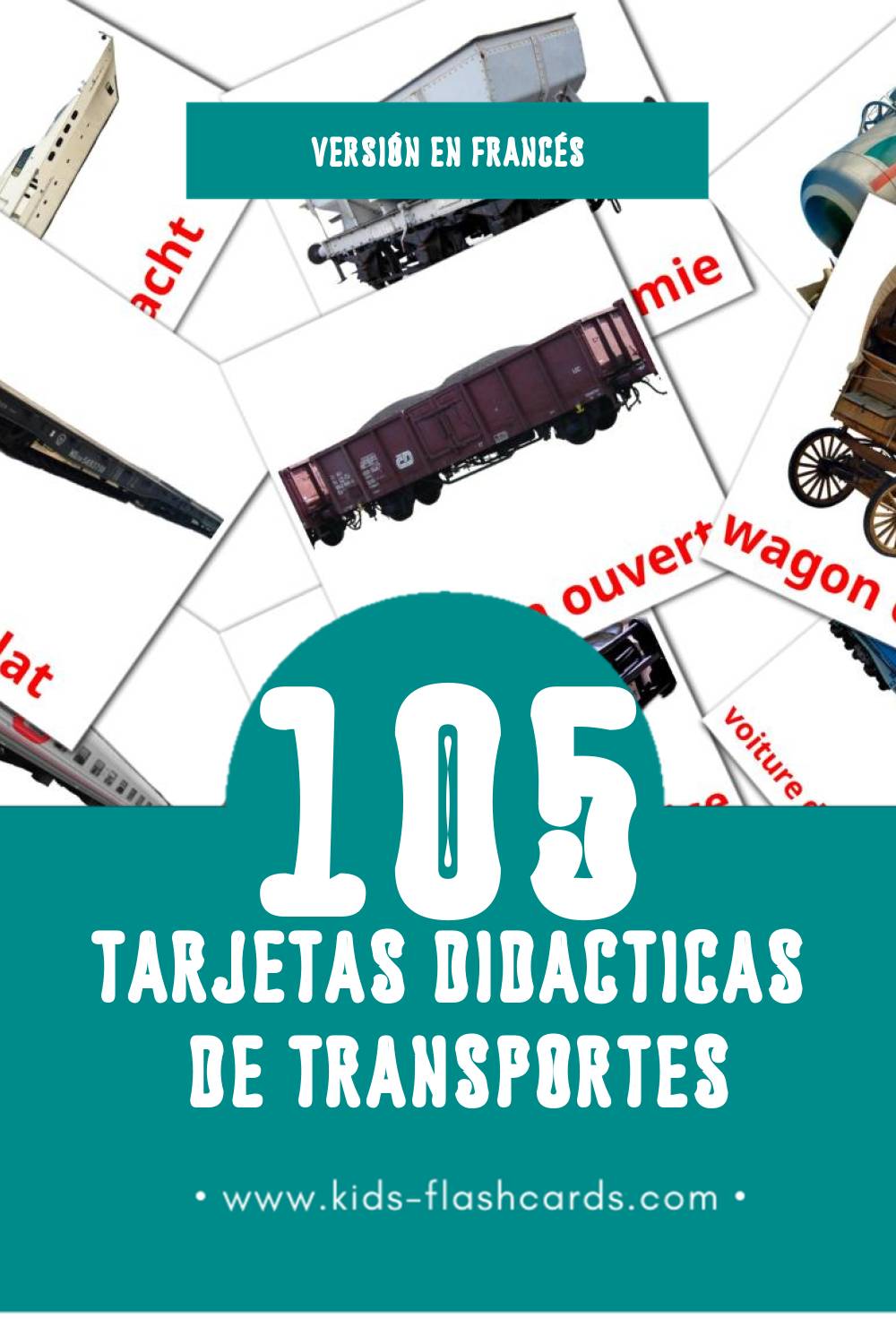 Tarjetas visuales de Les Transports para niños pequeños (108 tarjetas en Francés)