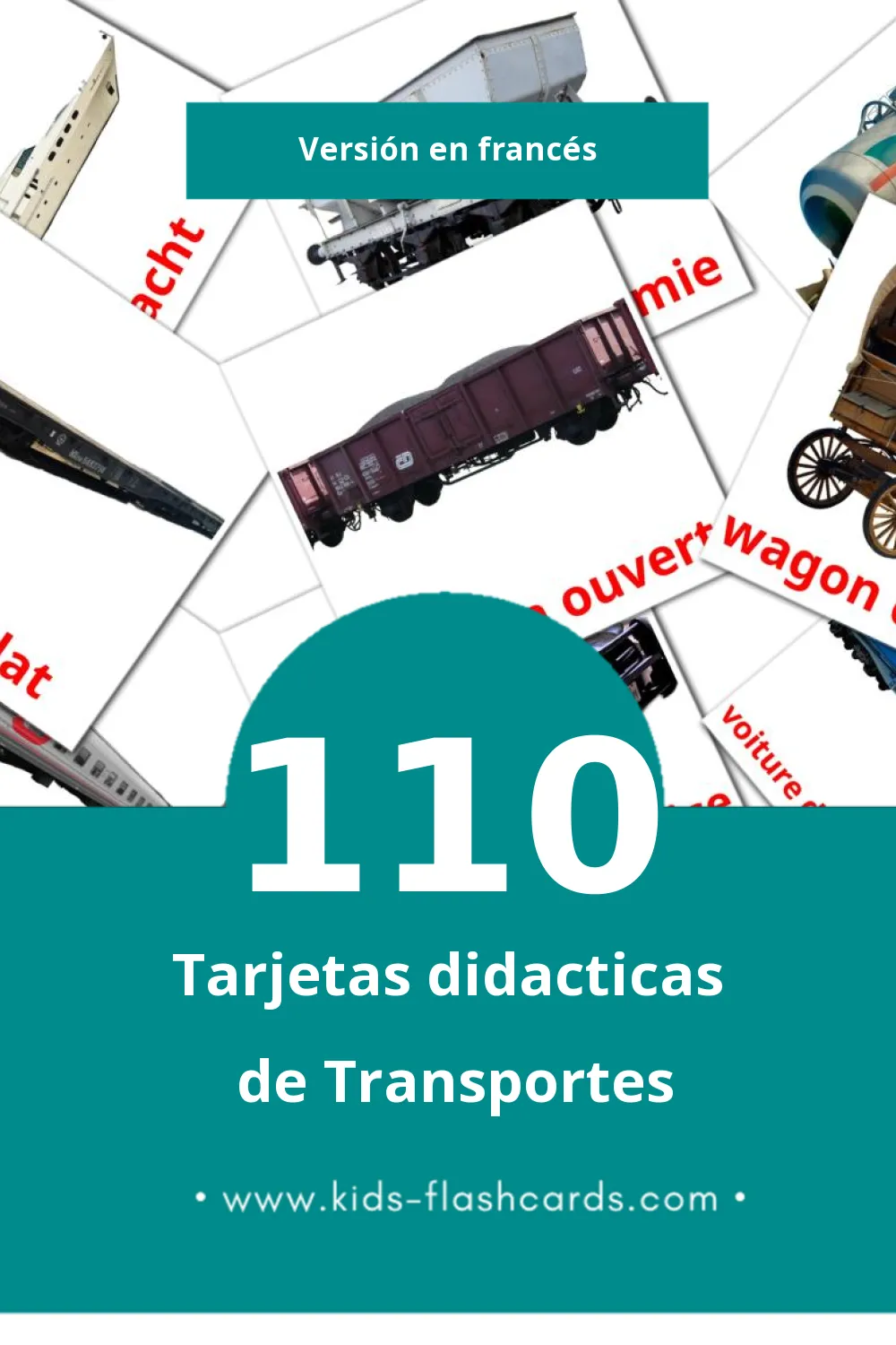 Tarjetas visuales de Les Transports para niños pequeños (110 tarjetas en Francés)