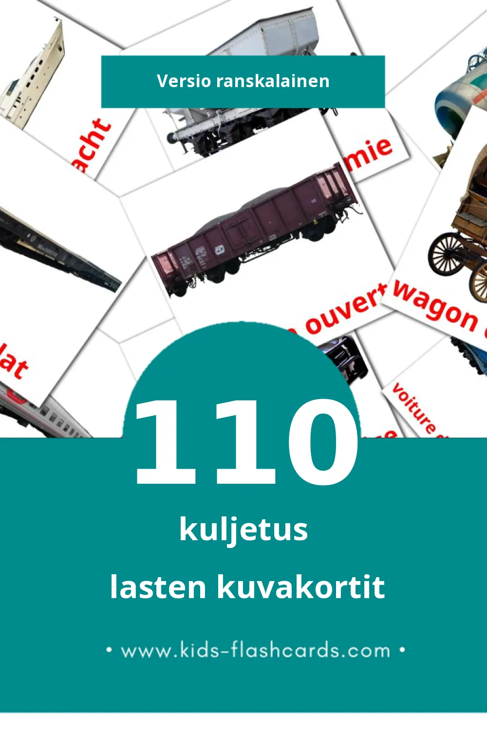Les Transports lasten kuvakortit pikkulapsille (110 korttia Ranskalaiseksi)