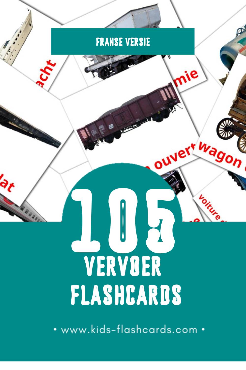 Visuele Les Transports Flashcards voor Kleuters (105 kaarten in het Frans)