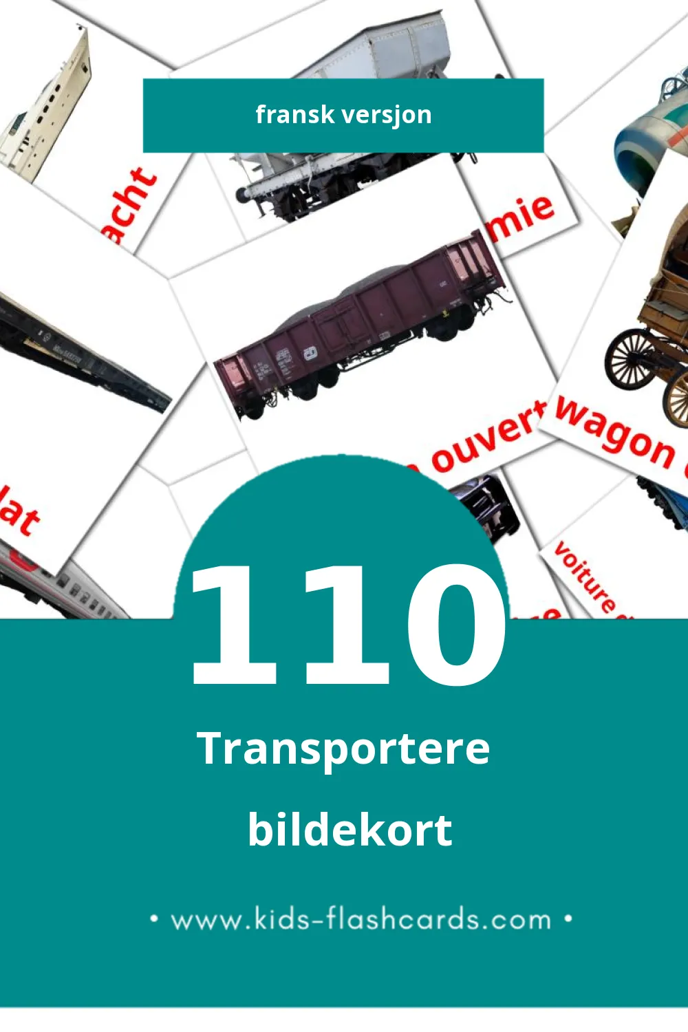 Visuelle Les Transports bildekort for småbarn (110 kort på Fransk)