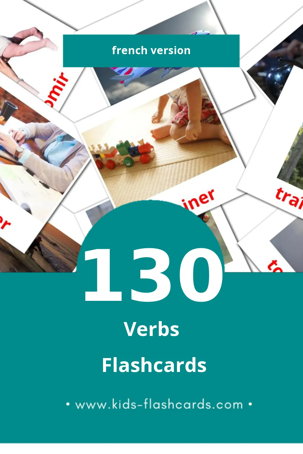 Visual Les Verbes Flashcards for Toddlers (130 cards in French)