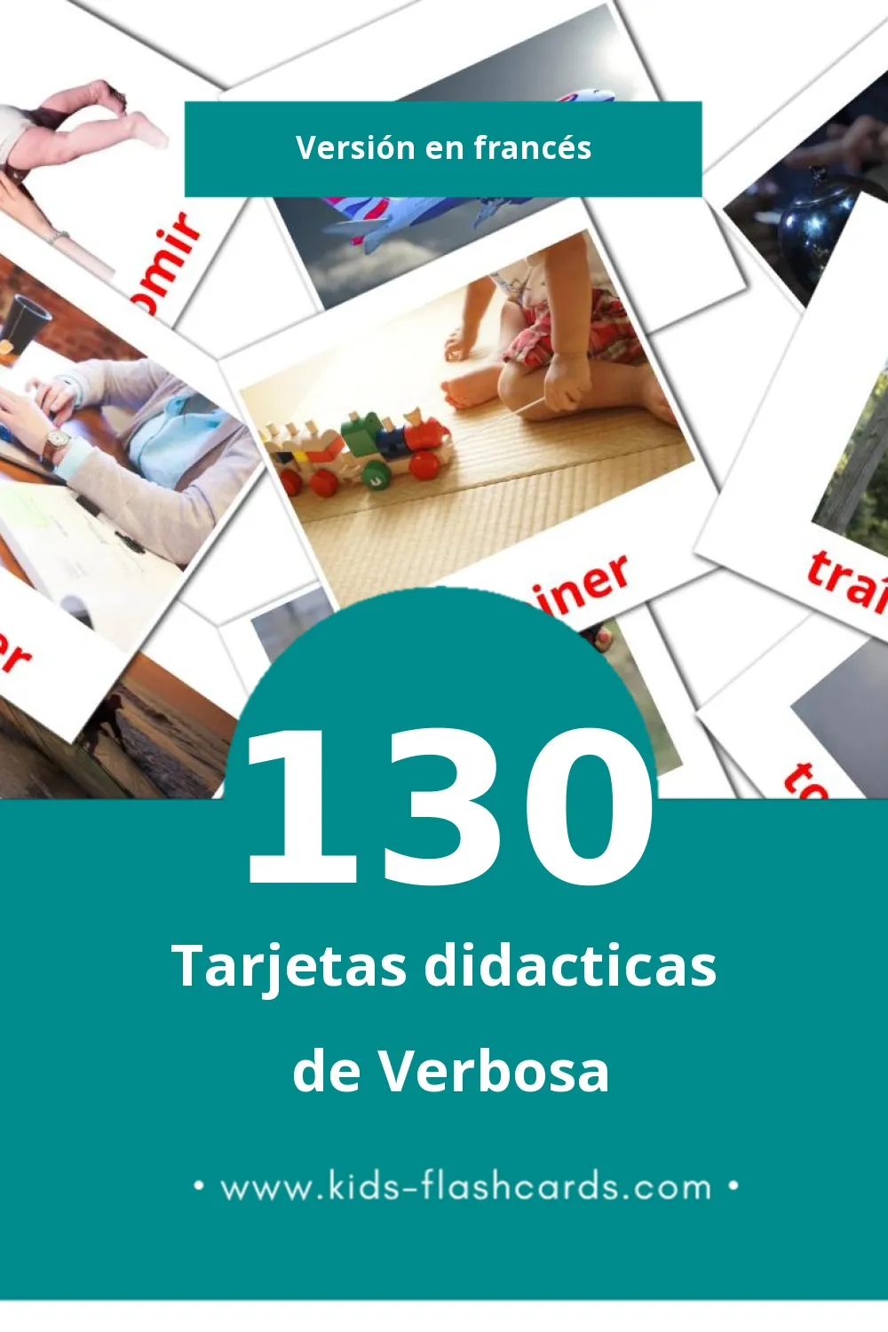 Tarjetas visuales de Les Verbes para niños pequeños (130 tarjetas en Francés)