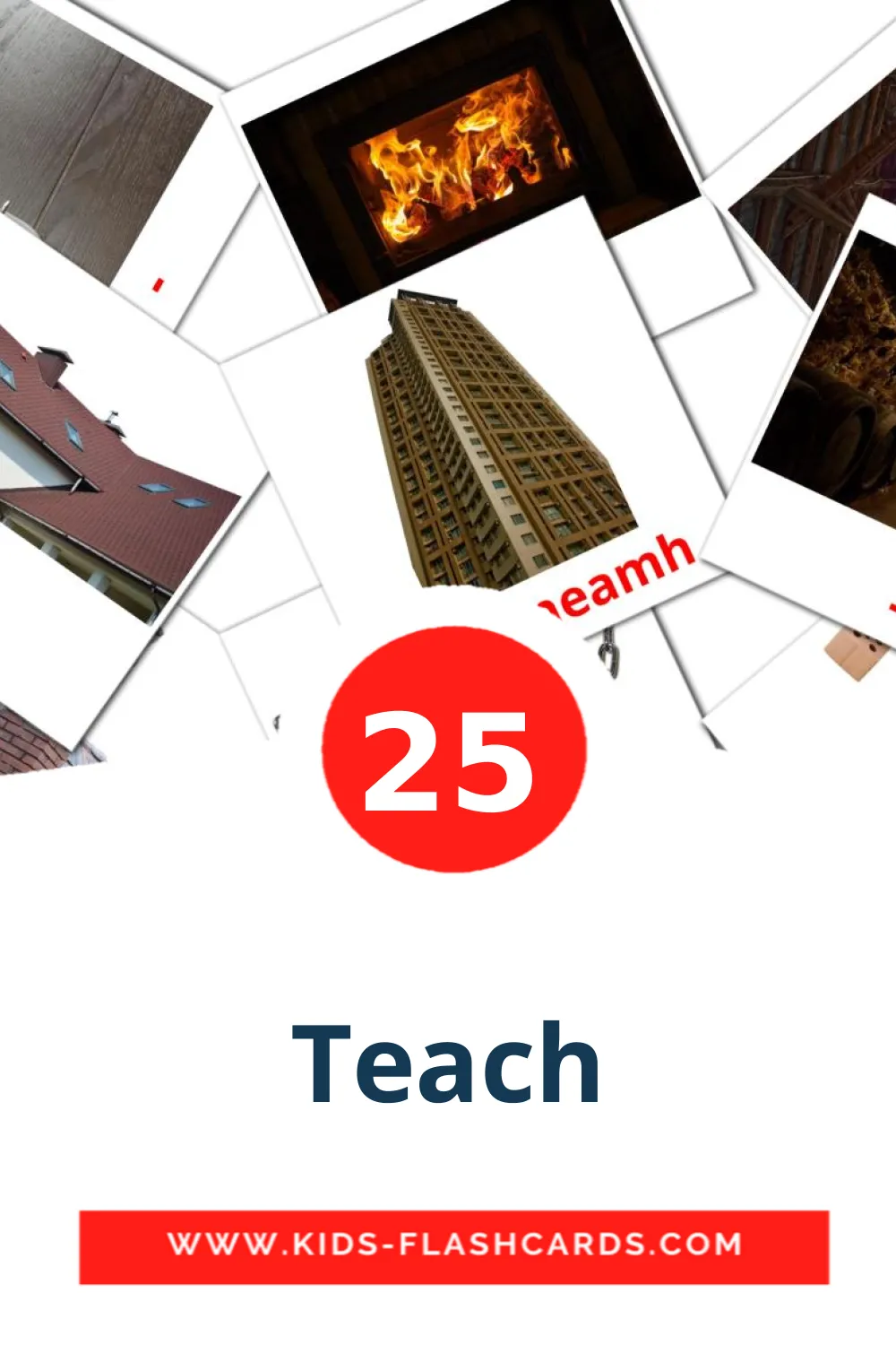 25 bildekort med Teach for barnehagen på irsk