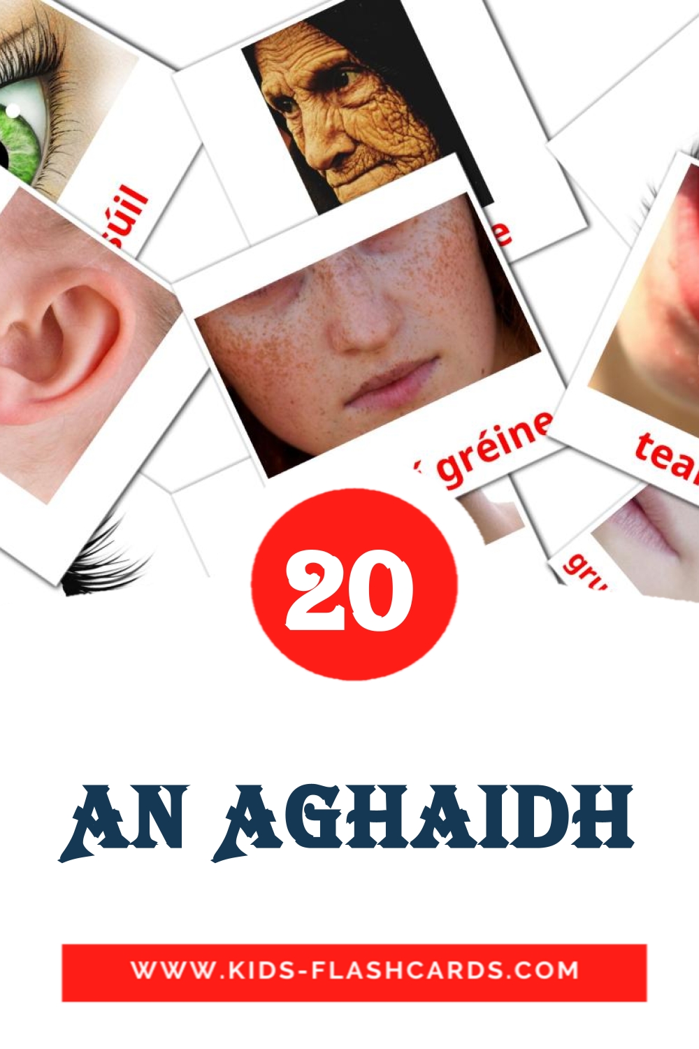 20 An Aghaidh fotokaarten voor kleuters in het iers