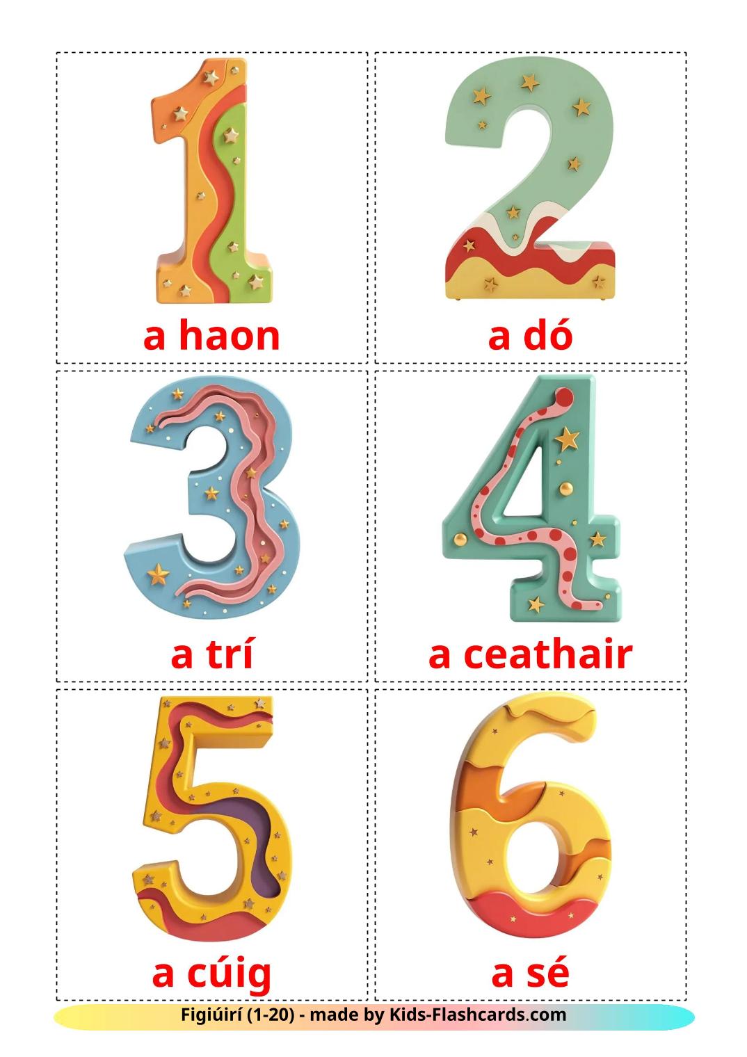 Numbers (1-20) - 20 Free Printable irish Flashcards 