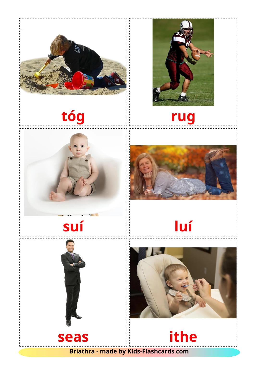 Action verbs - 52 Free Printable irish Flashcards