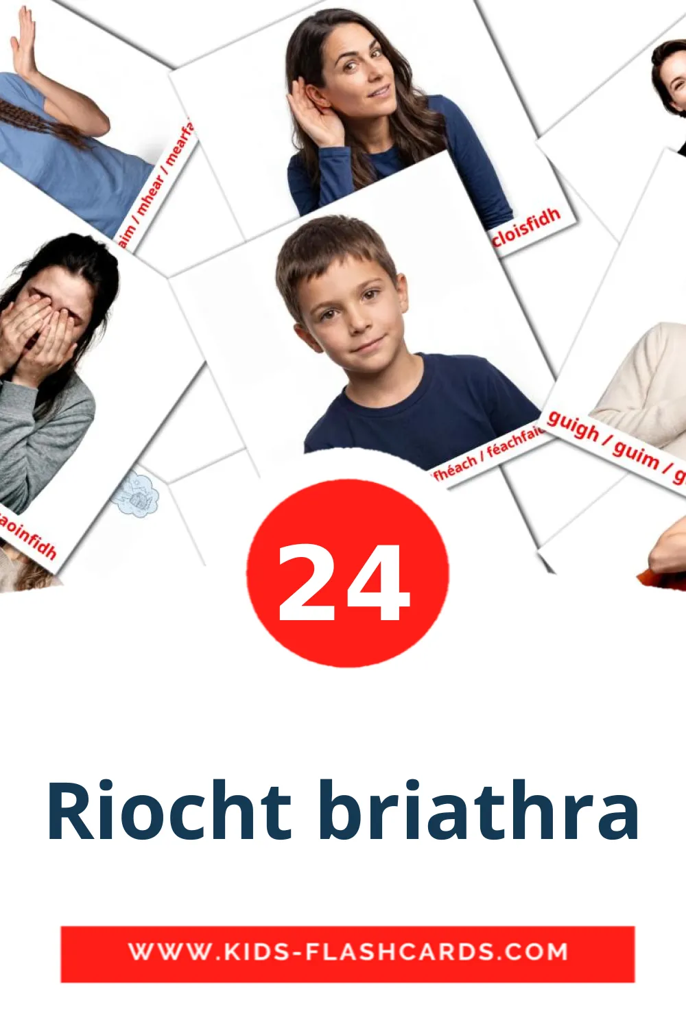 24 tarjetas didacticas de Riocht briathra para el jardín de infancia en irlandés
